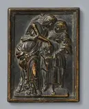 Andrea Riccio, Cast bronze relief of Judith with the Head of Holofernes by Andrea Riccio, Cast bronze with older patina, the moulded surround worked separately. This high relief depicts Judith standing and placing the severed head of Holofernes into a sack held by her maidservant. According to a catalogue by Weinmüller auction house, the present example of this plaque by Andrea Riccio originates from the collection of Richard von Kaufmann (auction catalogue Berlin 1917, lot 167). With abrasions and minor dents