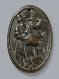 Bronze relief of a piper and drummer, South German or Swiss, last third 16th century by South German or Switzerland 3rd third 16th century, Cast bronze with old patina. Two further versions of this plaque with a depiction of a piper and a drummer in contempora, offered May 2023