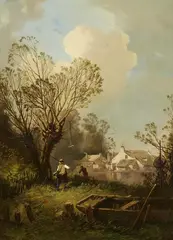 Charles Hoguet, Angler on the River Spree, Oil on canvas