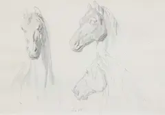 Study of Horses' Heads by Anton von Werner, Pencil on paper, sold Apr 2023