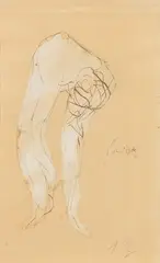 Auguste Rodin, Femme nue penchée en avant, 1890, Pen and ink drawing in brown and blue and gouache on drawing paper