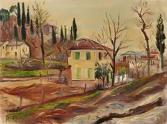 Bedřich Feigl, Ohne Titel (Italienische Landschaft mit Häusern), Presumably 1920s, Oil on canvas
