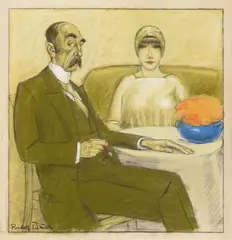 Rudolf Bauer, Paar am Tisch, Circa 1907/1910, Pastel on cream-coloured laid paper