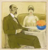 Rudolf Bauer, Paar am Tisch, Circa 1907/1910, Pastel on cream-coloured laid paper