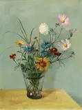 Herbert Böttger, Blumenstillleben in Glasvase, Circa 1935, Oil on artist's board