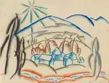 Walter Ophey, Häuser in den Bergen, 1919, Pastel chalk on glassine paper