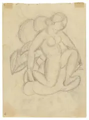 Kniender Mädchenakt vor stilisierten Pflanzen by Franz Marc, 1912, Pencil on glassine paper, offered Dec 2022