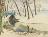 Erich Heckel, Bach im Winter, 1955, Watercolour over preliminary chalk drawing on laid paper with Hahnemühle watermark