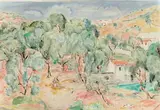 Hans Purrmann, Südliche Landschaft (Ospedaletti), 1950, Watercolour over pencil on watercolour laid paper