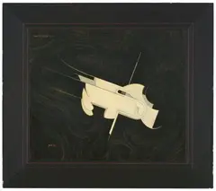 Robert Michel, Plankton-Express, 1956, Coloured and black India ink on card, collaged with linen mat and varnished, mounted on insulation board