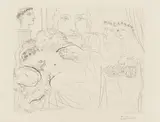 Pablo Picasso, Autoportrait sous trois formes: Peintre couronné, Sculpteur en Buste et Minotaure Amoureux, 1933, Etching on ivory-coloured Montval laid paper with watermark "Suite Vollard"
