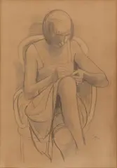 Sitzendes Mädchen "Martha" by Karl Hofer, 1920s, Pencil, partly wiped and heightened with white, on machine-made laid paper, sold Dec 2022