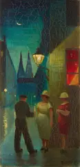 Werner Heldt, Nächtliche Straßenecke in Berlin, 1925, Oil on artist's board