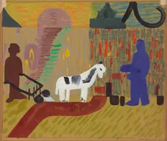 Ida Kerkovius, Feldarbeit, 1933, Gouache, tempera and pencil on brown paper