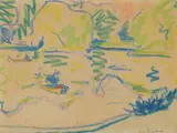 Kahnfahrer auf einem Parksee by Ernst Ludwig Kirchner, Circa 1910, Colour chalk drawing on paper, sold Dec 2022