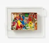 Jean Tinguely, Lettre pour Trois Souffleur!, 1986, Assemblage: Mixed media, collage and various small objects on cardboard box lid with two lateral plastic tubes. Approx