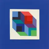 Victor Vasarely, Atom, 1988, Paper collage on white card on blue card