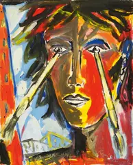 Helmut Middendorf, Kopf + Pinsel, 1983, Gouache on paper