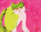 Walasse Ting, Untitled (Cat), Acrylic and ink on paper