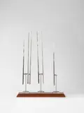 George Rickey, Sequence of Six Lines, 1990, Kinetic stainless steel sculpture: 6 moveable needles on 3 suspensions. Height of the suspension including plinth each