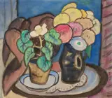 Gabriele Münter, Zinnien und weiße Begonie, 1934, Watercolour over pencil on laid paper with watermark "P M F" (cut)