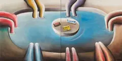 Untitled by Andreas Schulze, 1985, Acrylic on muslin (2 parts), sold Dec 2022