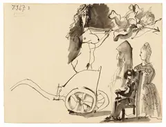 Pablo Picasso, Char et personnages, 1967, Brush and India ink and pen drawing on wove paper with watermark "GUARRO"