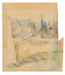 Paul Cézanne, Entrée de maison et arbres, 1895-1900, Watercolour and graphite on wove paper. 31.4 x 25/