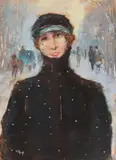 Lesser Ury, Dame im Schnee, Circa 1919, Pastel on artist's board. 51.5 x 36.7/
