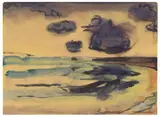 Emil Nolde, Marschlandschaft mit See und Abendwolken, Circa 1925/1930, Watercolour and black India ink on drawing paper