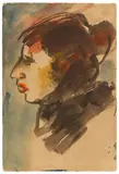 Emil Nolde, Frauenprofil, Circa 1918/1920, Watercolour and brush and India ink on brownish drawing card