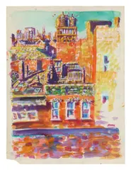 Paul Thek, Untitled (Cityscape), 1987, Gouache, watercolour and pencil on card. Approx