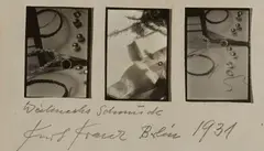Kurt Kranz, Weihnachts Schmuck, 1931, 3 vintage gelatin silver contact prints, flush-mounted side by side to original card