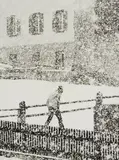Toni Schneiders, Schneefall in Savognin, Graubünden, 1980, Ferrotyped gelatin silver print