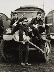 John, George and Stuart, Heiligengeistfeld, Hamburg by Astrid Kirchherr, 1960, Gelatin silver print, printed later, offered Dec 2022
