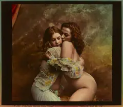 "Oh, these fabulous Brom Sisters!" by Jan Saudek, 1989, Gelatin silver print hand tinted, sold Dec 2022