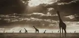 Giraffes in Evening Light, Masai Mara by Nick Brandt, 2006, Archival pigment print, sold Dec 2022