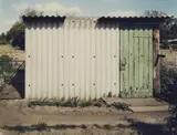 Simone Nieweg, Geräteschuppen mit weißem Wellblech, Melder/Schleswig-Holstein, 1986, Chromogenic print on Kodak paper