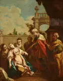 Esther before Ahasuerus by follower of Jacopo Amigoni, Oil on canvas, offered Nov 2022