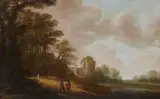 Pieter van Asch, Wooded Landscape with two Hunters and a Ruined Church, Oil on panel