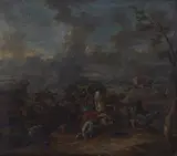 attributed to Frans Breydel, Wide Landscape with Battle Scene, Oil on canvas