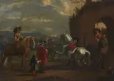 attributed to Carel van Falens, Two Riding Scenes, Oil on panel. each