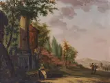 circle of Jacob Philipp Hackert, Landscape with Roman Ruins, Oil on panel