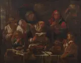 Soo d'ovde songen soo pypte di ogen by follower of Jacob Jordaens, Oil on canvas, offered Nov 2022
