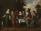 attributed to Christoffel Jacobsz van der Lamen, Elegant Company at Table, Oil on canvas