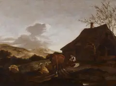 Hendrick Mommers, Shepherdess with Cattle, Oil on panel (parquetted)