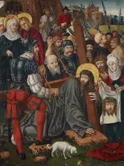 Upper Rhine-Region late 15th century, Christ Carrying the Cross, Oil on panel (parquetted)