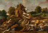 Dogs Attacking a Tiger by circle of Frans Snyders, Oil on canvas (relined), offered Nov 2022