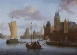 Jacobus Storck, Harbour Scene with a Church and Buildings on the Right, Oil on canvas (relined)
