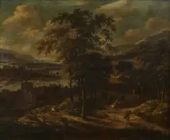River Landscape with a Robbery by Dionys Verburg, Oil on canvas (relined), offered Nov 2022